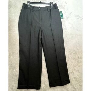 NWT Gray Herringbone Wool Tailored Trousers Cuffed Hem Wide Leg